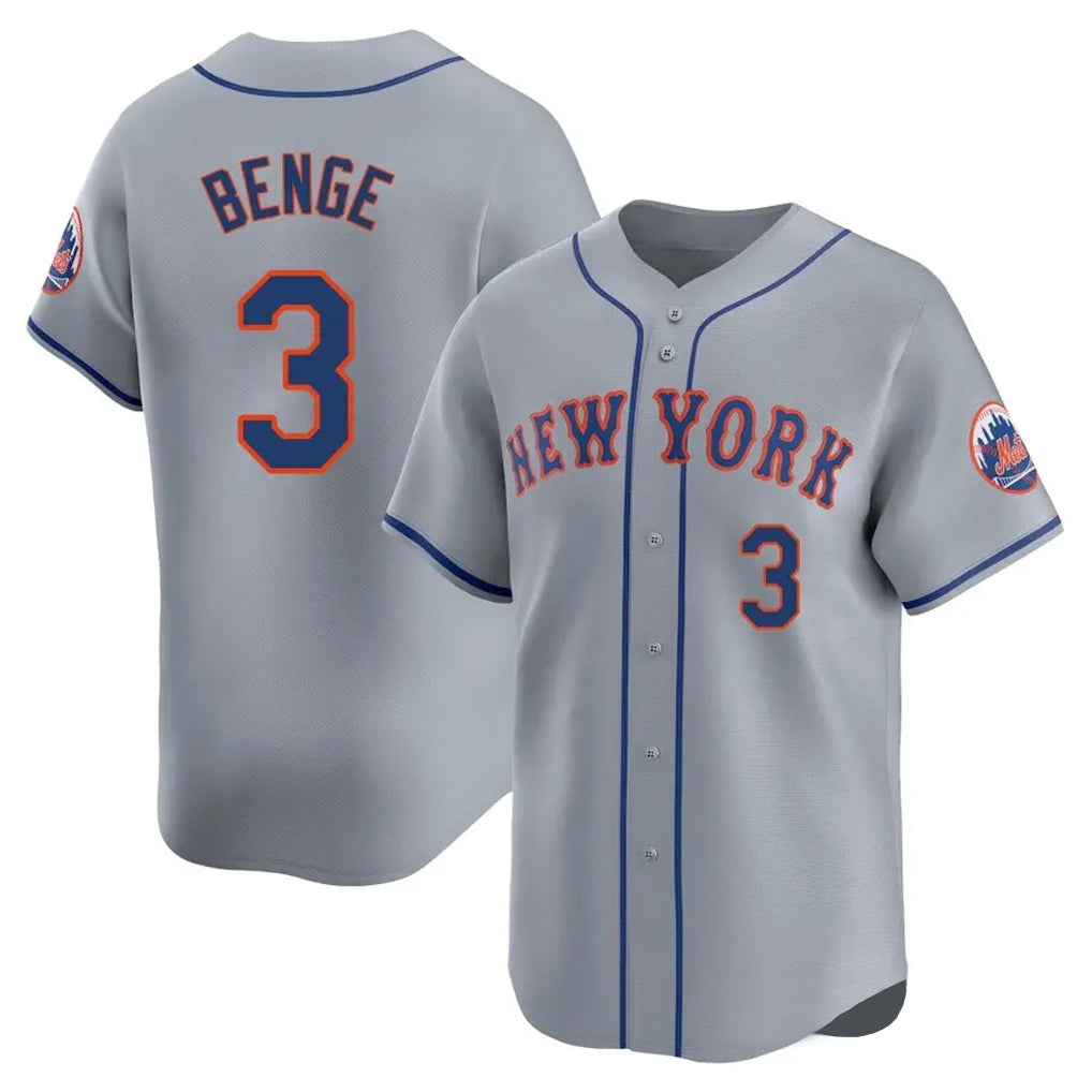 NY.Mets #3 Carson Benge Player Gray Road Limited Home Hdoa Stitched Jerseys