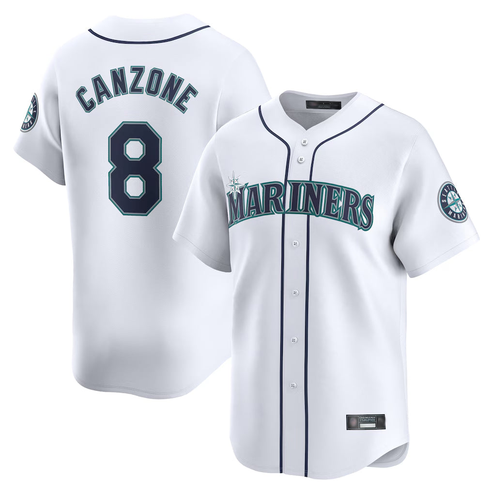 S.Mariners #8 Dominic Canzone Player White Home Limited Hdoa Stitched Jerseys