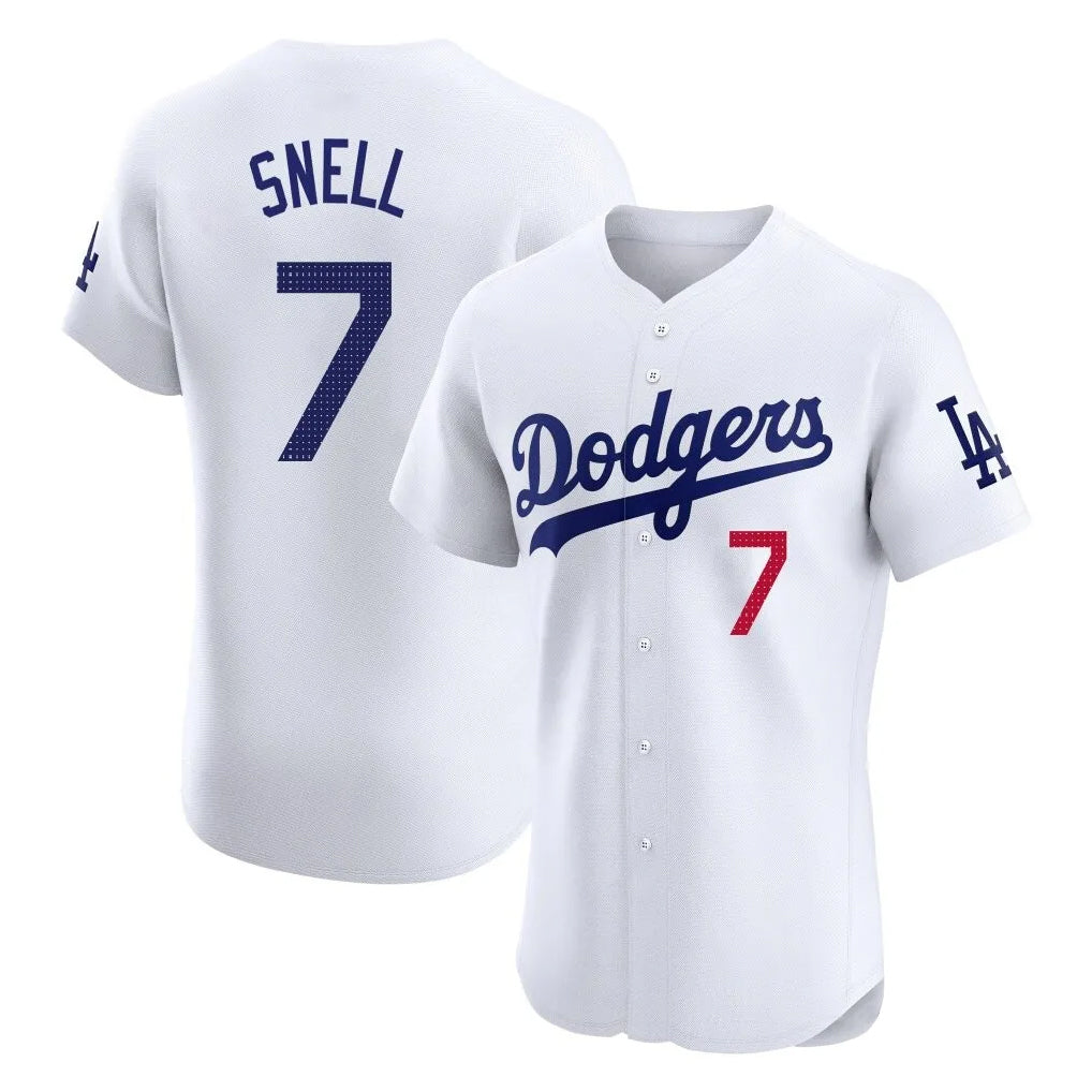 LA.Dodgers #7 Blake Snell Player White Limited Elite Home Hdoa Stitched Jerseys