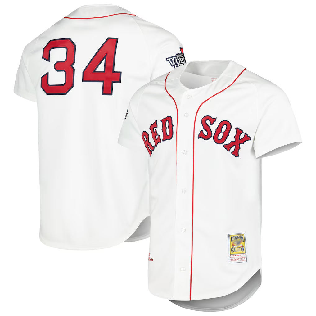 B.Red Sox #34 David Ortiz Player White Mitchell & Ness Cooperstown Collection Mesh Home Hdoa Stitched Jerseys