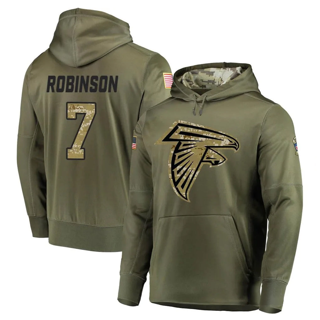 A.Falcons #7 Bijan Robinson Player Olive Salute to Service Pullover Hoodies Hdoa Stitched Jerseys