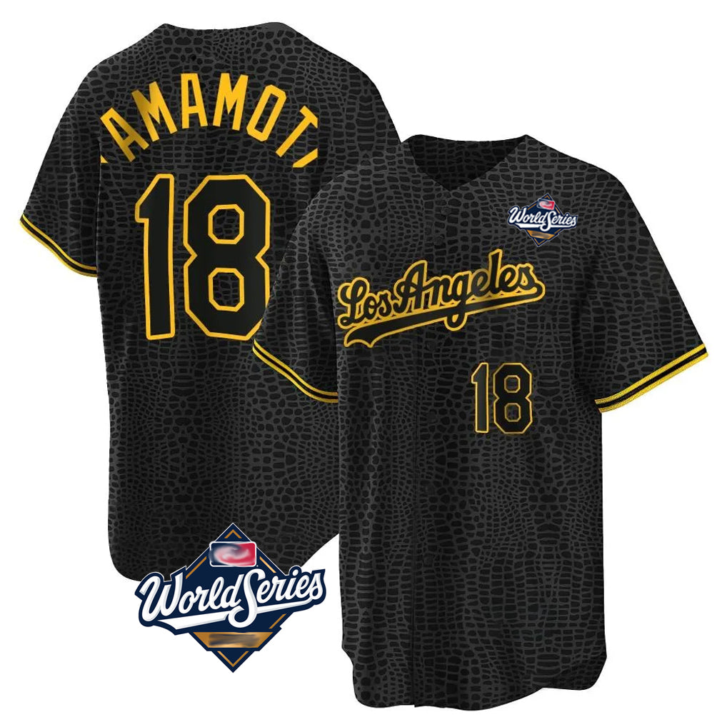 LA.Dodgers #18 Yoshinobu Yamamoto Player Black Gold World Series Limited Home Hdoa Stitched Jerseys