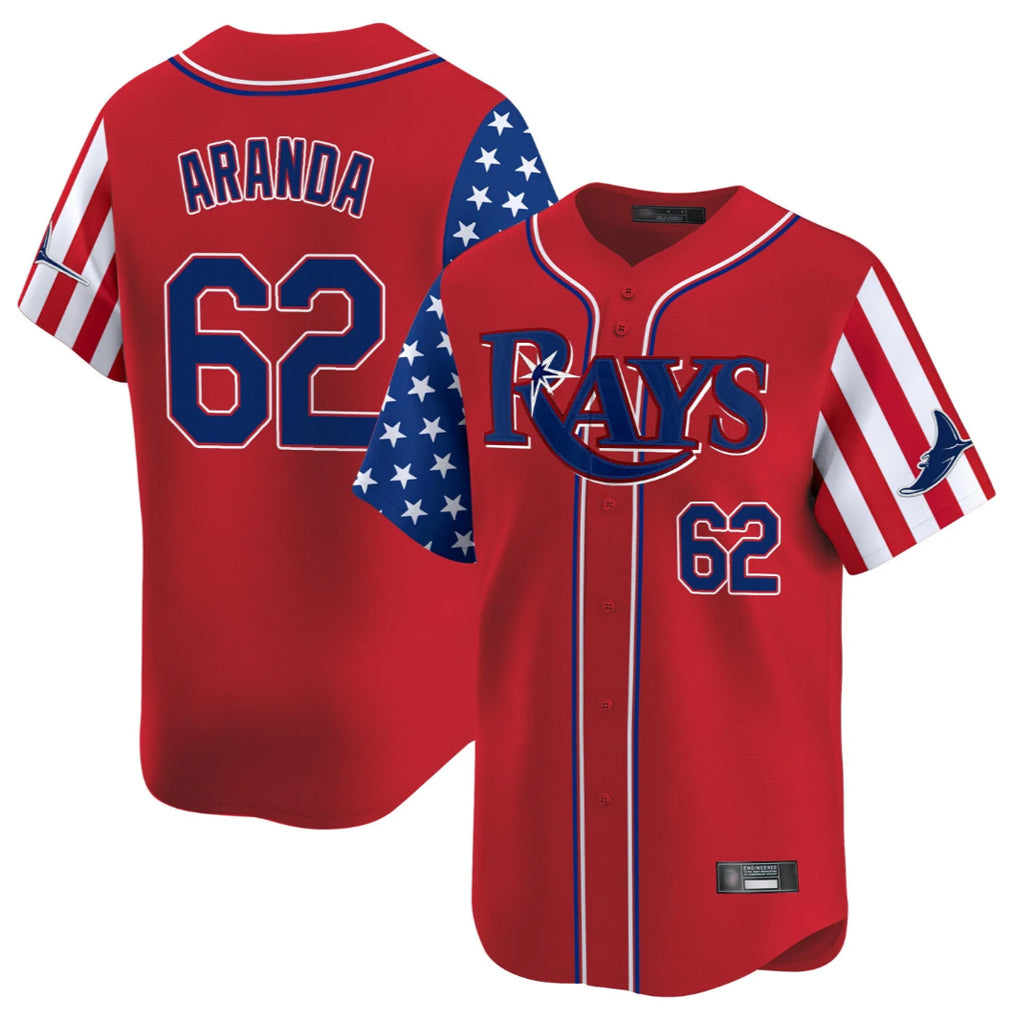 T.Bay Rays #62 Jonathan Aranda Player Red 2025 Independence Day Vapor Premier Limited Hdoa Stitched Jerseys