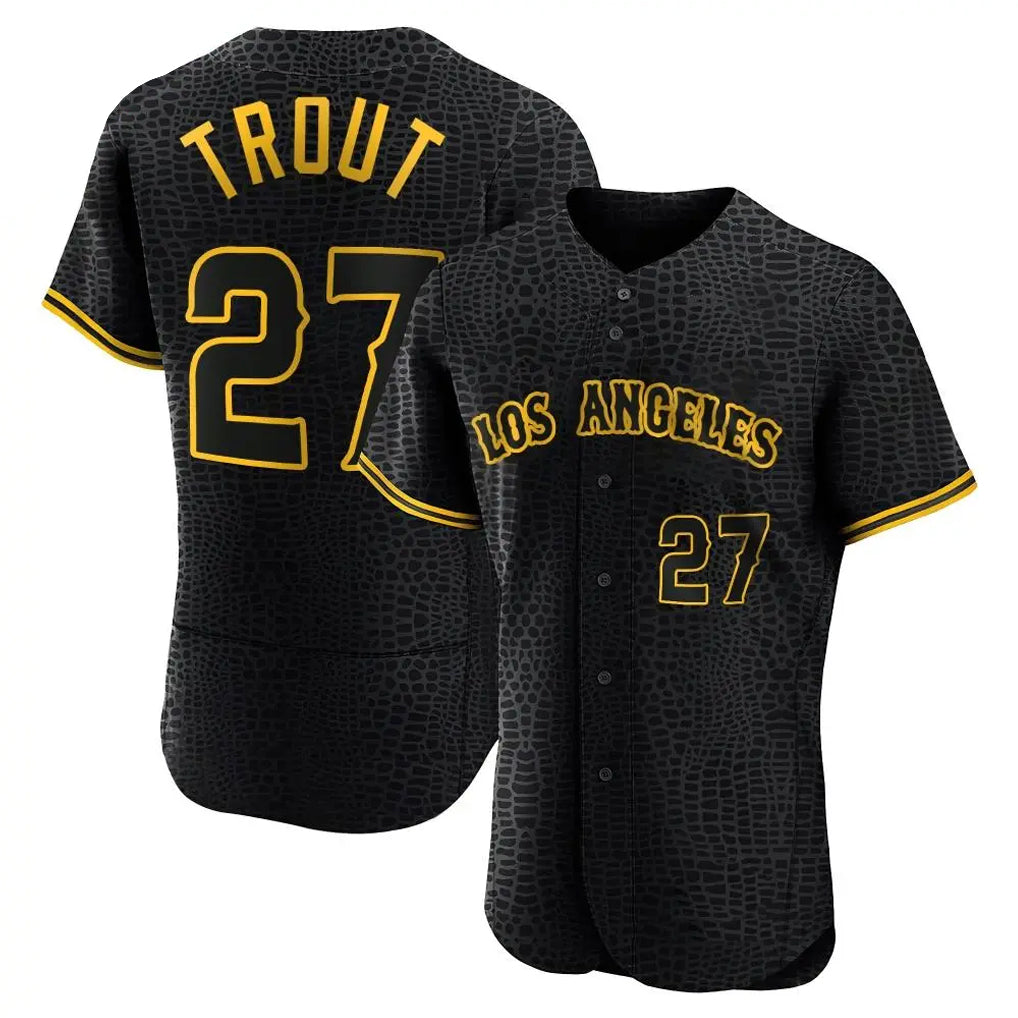 LA.Angels #27 Mike Trout Player Black Snake Skin City Limited Elite Home Hdoa Stitched Jerseys