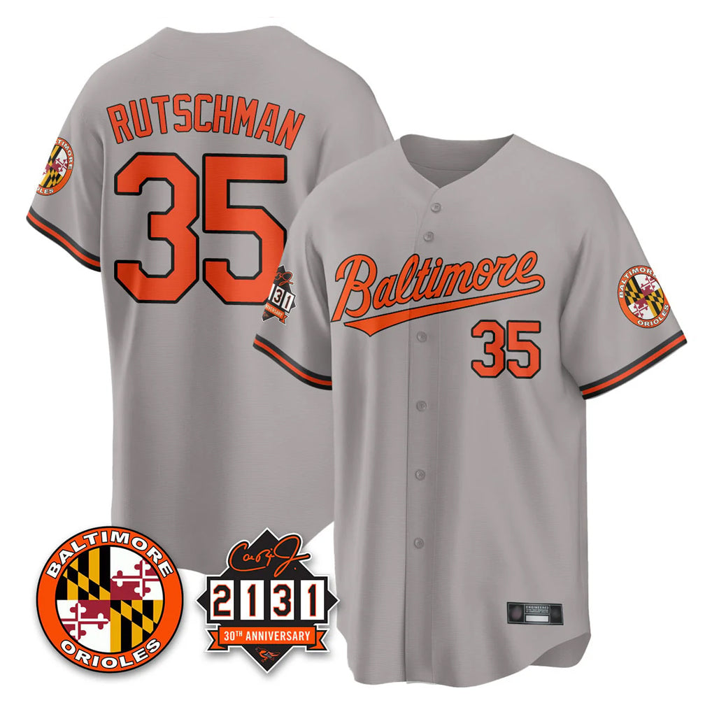 B.Orioles #35 Adley Rutschman Player Gray 30th Anniversary of 2131 Home Game Hdoa Stitched Jerseys