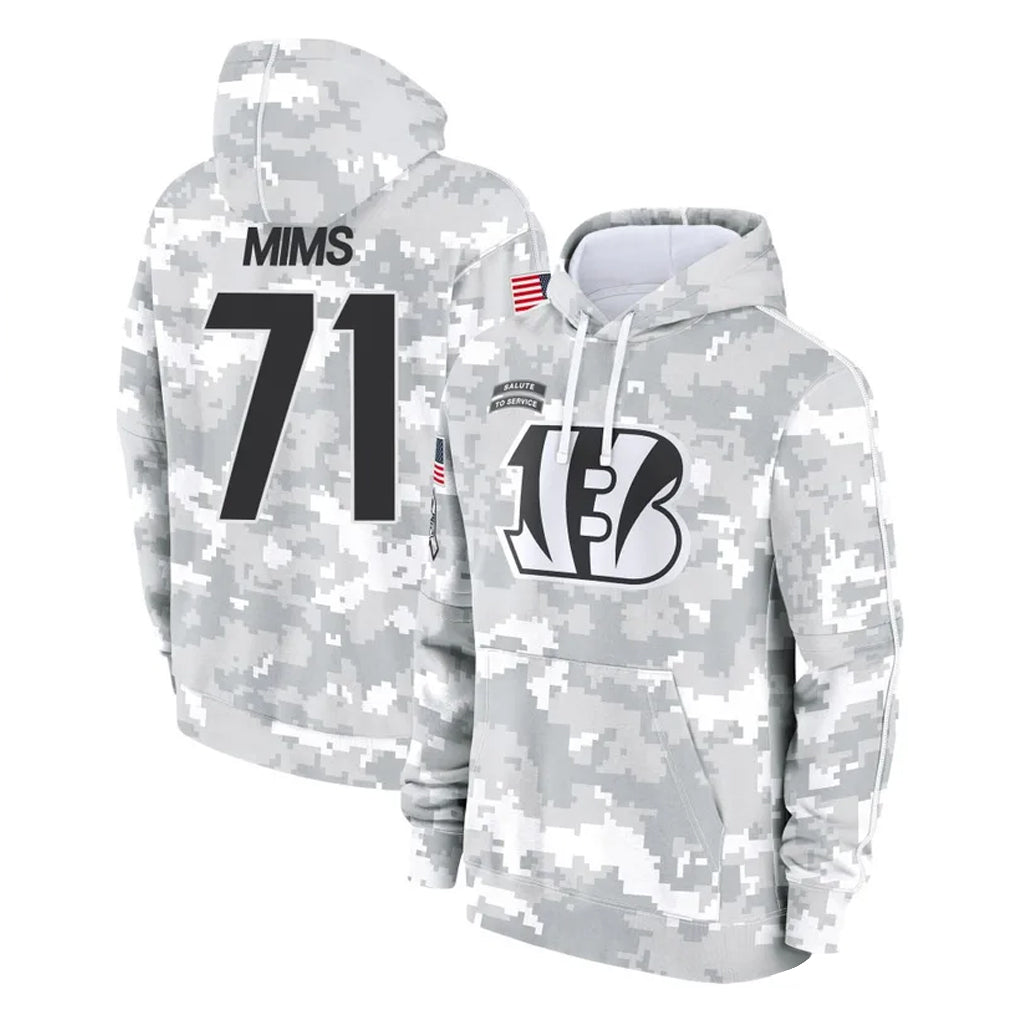 C.Bengals #71 Amarius Mims Player Arctic Camo Salute to Service Pullover Hoodie Limited Hdoa Stitched Jerseys