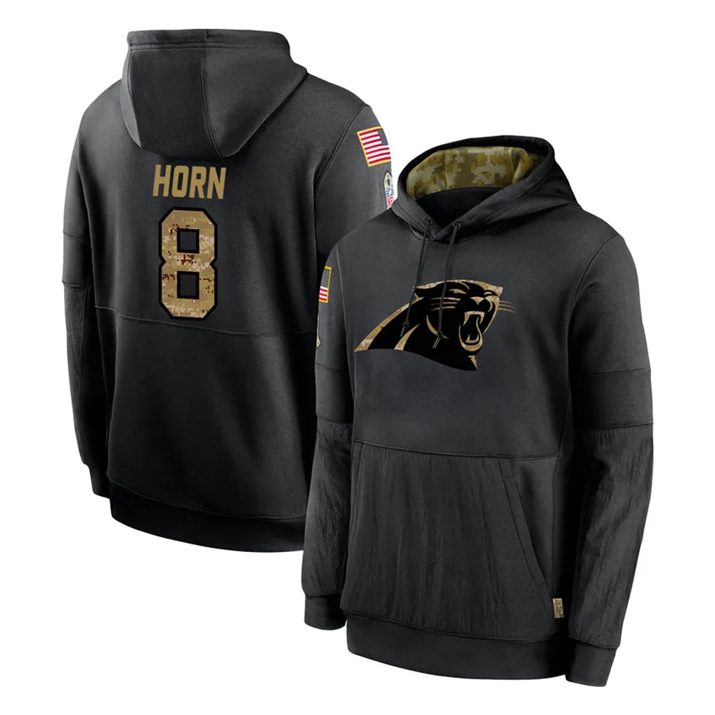 C.Panthers #8 Jaycee Horn Player Black Salute to Service Pullover Hoodies Limited Game Hdoa Stitched Jerseys