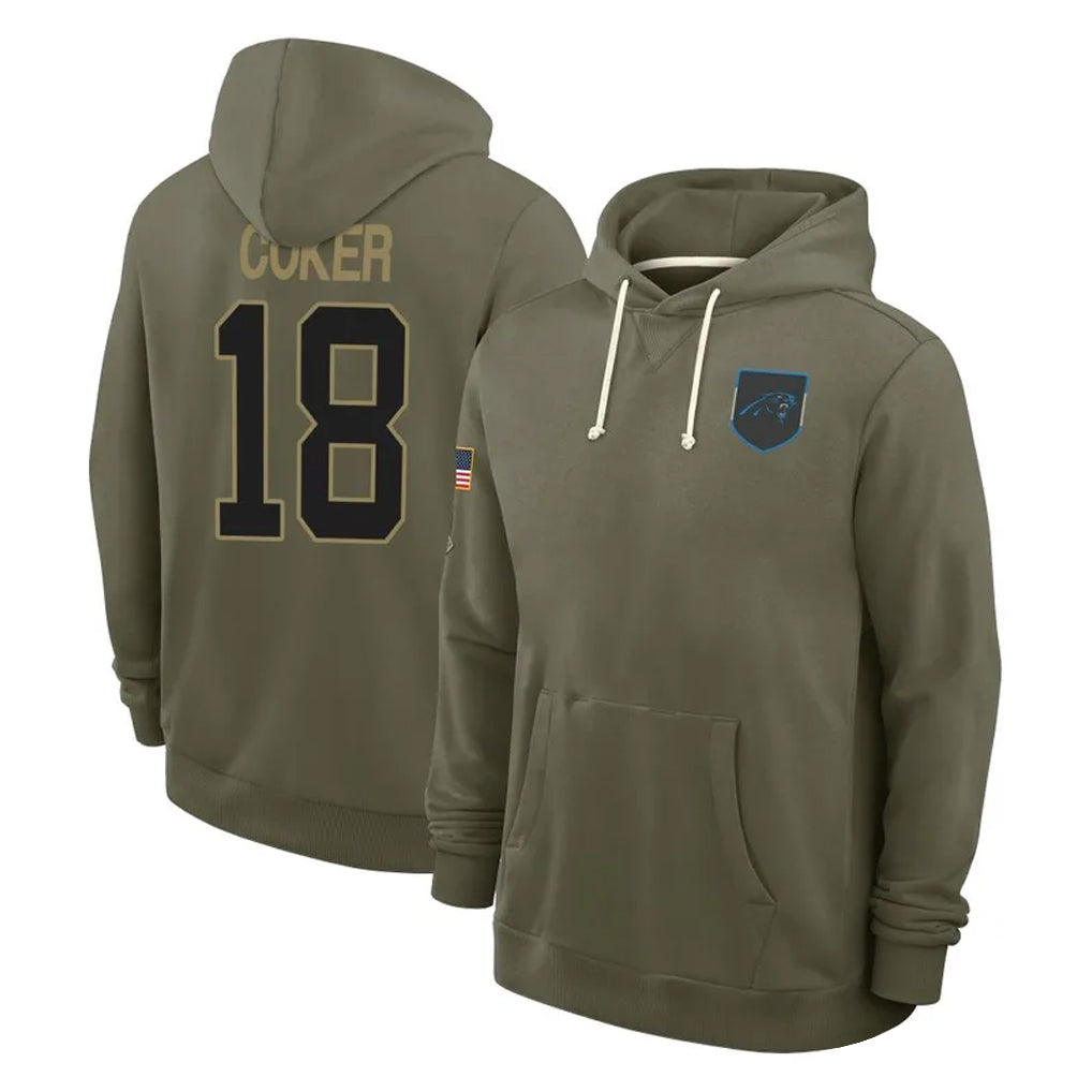 C.Panthers #18 Jalen Coker Player Olive Salute to Service Hoodies Game Hdoa Stitched Jerseys