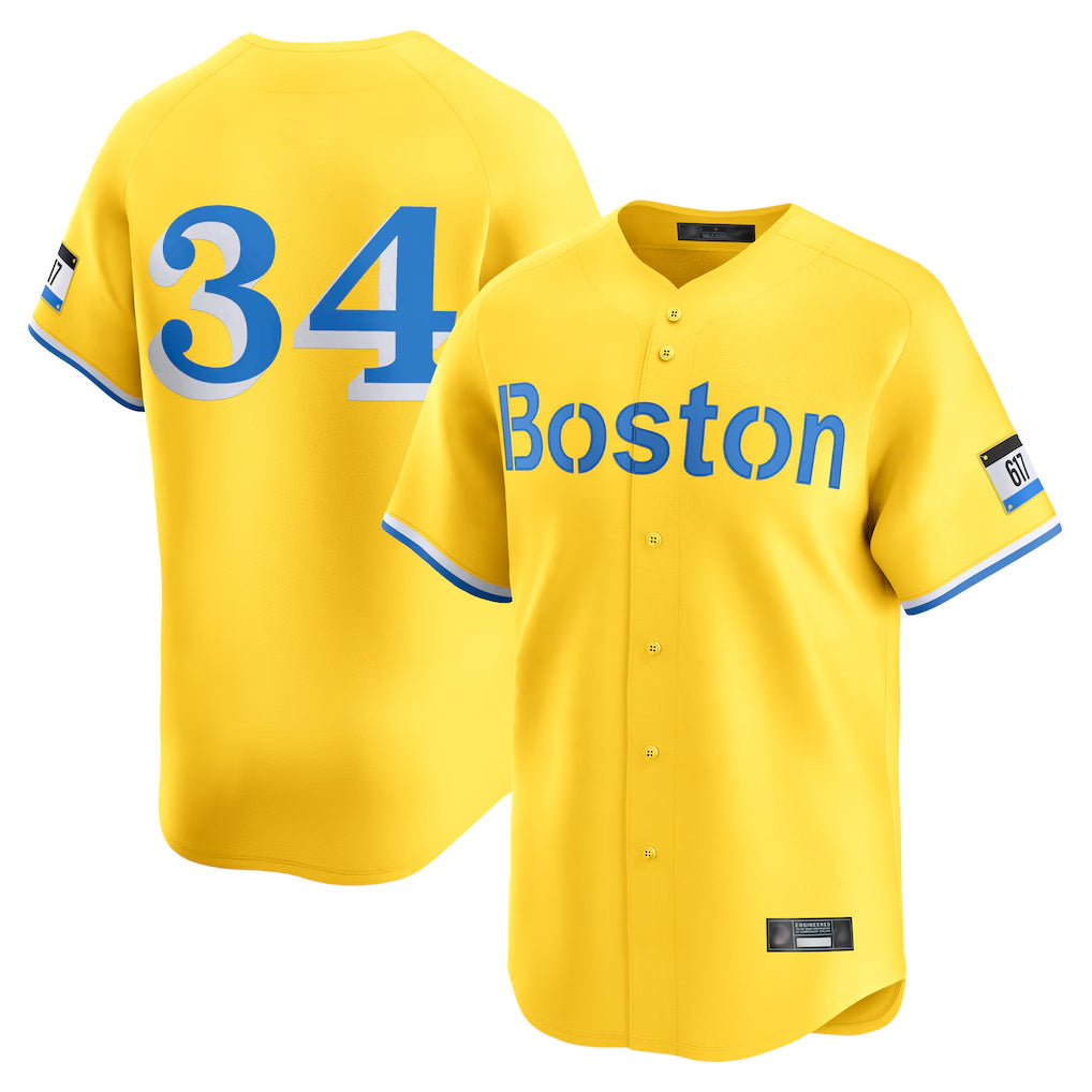 B.Red Sox #34 David Ortiz Player Yellow Limited Home Game Hdoa Stitched Jerseys