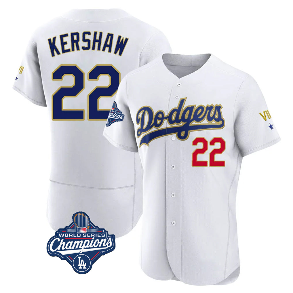 LA.Dodgers #22 Clayton Kershaw Player Gold White World Series Meet 2026 Collection Stadium Limited Elite Hdoa Stitched Jerseys