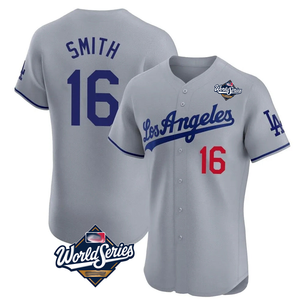 LA.Dodgers #16 Will Smith Player Gray World Series Limited Elite Home Hdoa Stitched Jerseys