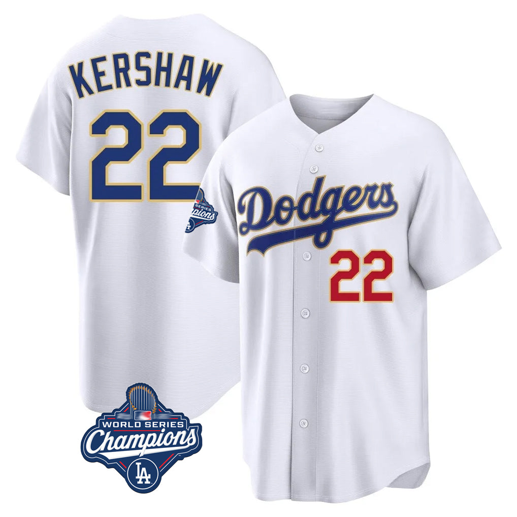LA.Dodgers #22 Clayton Kershaw Player Gold White World Series Meet 2026 Collection Stadium Limited Hdoa Stitched Jerseys
