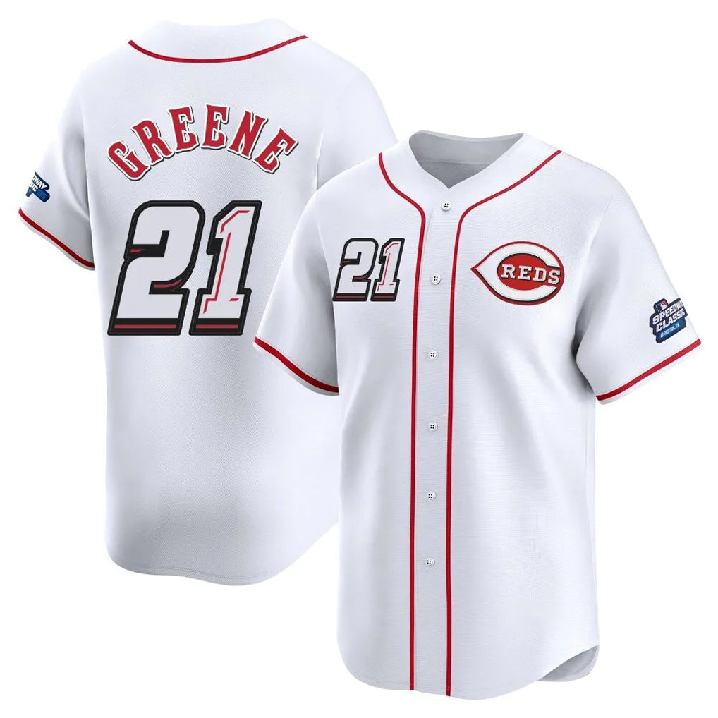 C.Reds #21 Hunter Greene Player White Speedway Classic Home Limited Hdoa Stitched Jerseys