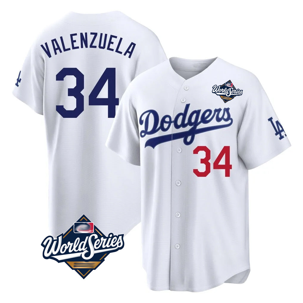 LA.Dodgers #34 Fernando Valenzuela Player White World Series Home Game Hdoa Stitched Jerseys