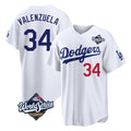 LA.Dodgers #34 Fernando Valenzuela Player White World Series Home Game Hdoa Stitched Jerseys
