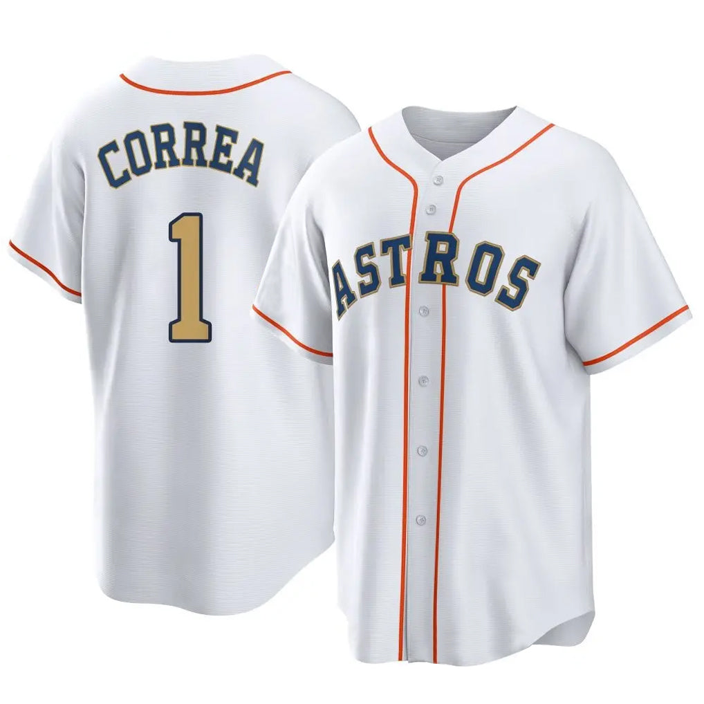 H.Astros #1 Carlos Correa Player Gold Collection Game Home Hdoa Stitched Jerseys