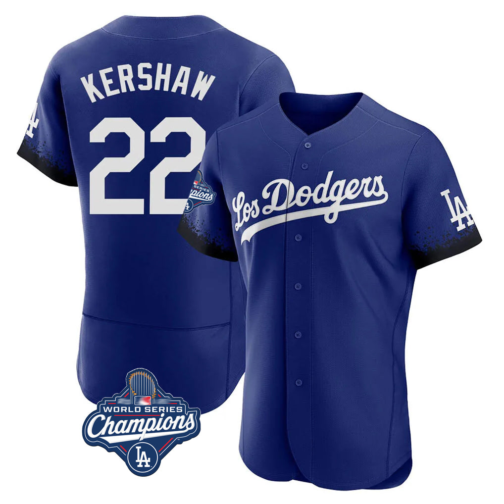 LA.Dodgers #22 Clayton Kershaw Player Royal World Series Meet City Connect Elite Home Hdoa Stitched Jerseys