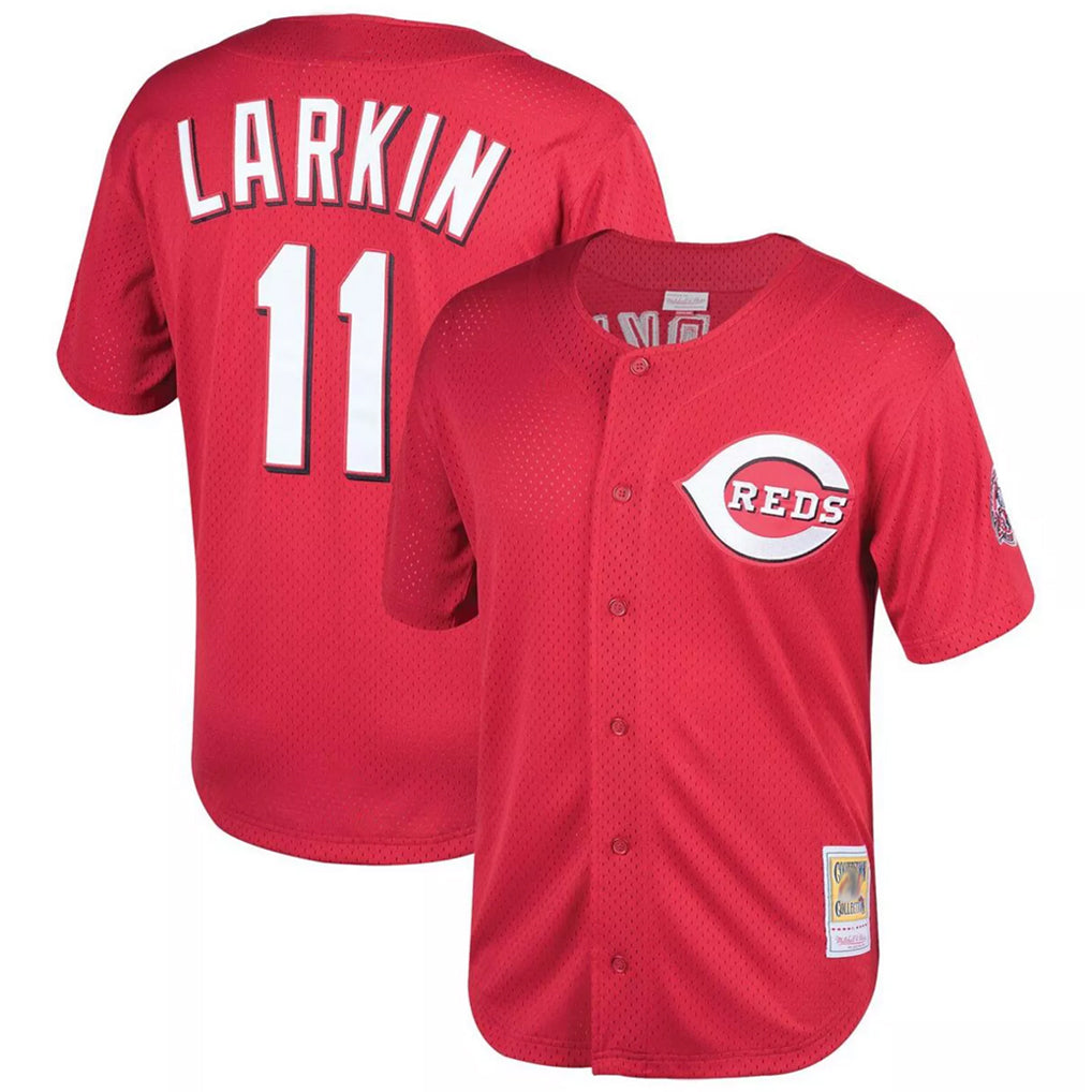 C.Reds #11 Barry Larkin Player Red Mitchell & Ness Throwback Cooperstown Mesh Game Hdoa Stitched Jerseys