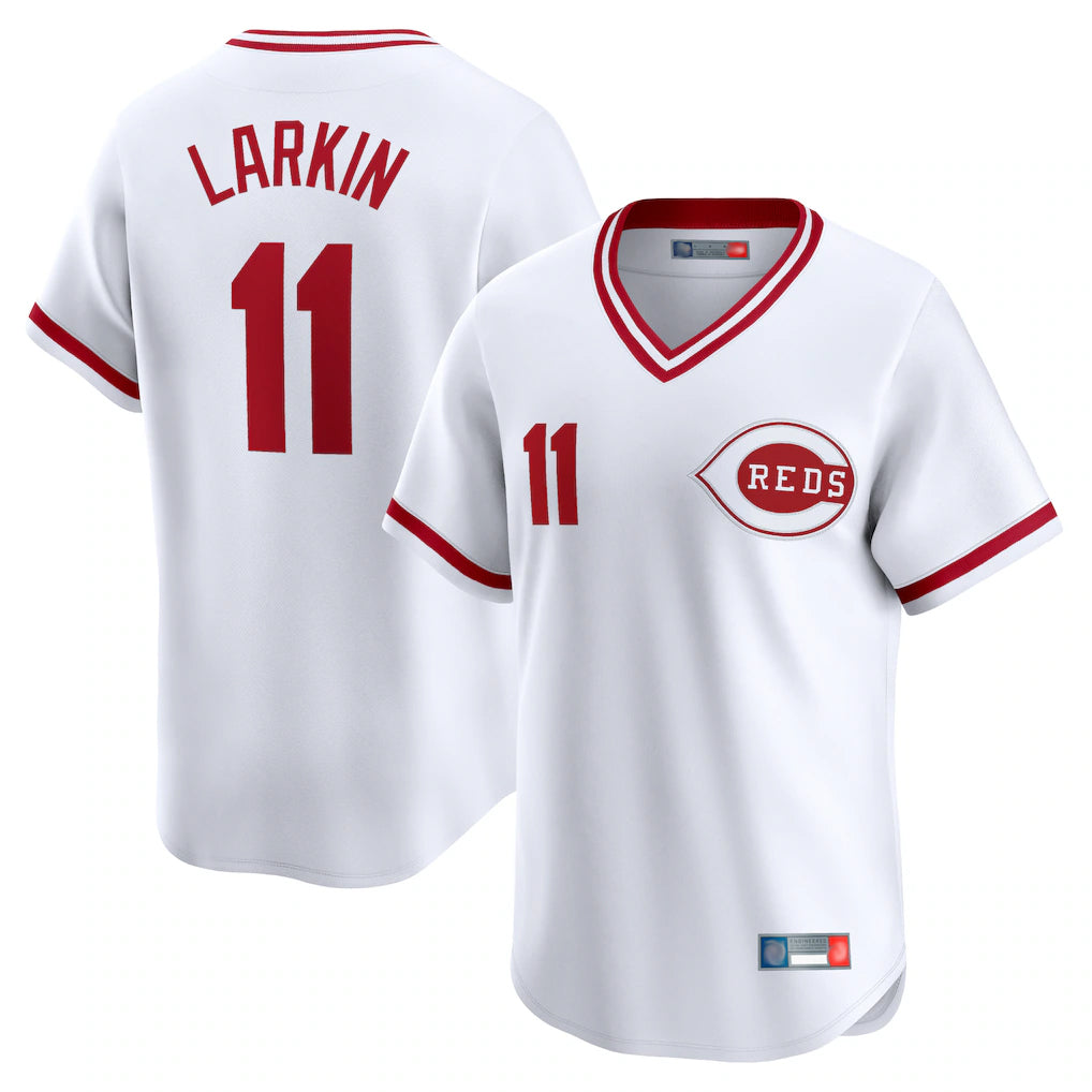 C.Reds #11 Barry Larkin Player White Cooperstown Collection Limited T-shirt Home Hdoa Stitched Jerseys
