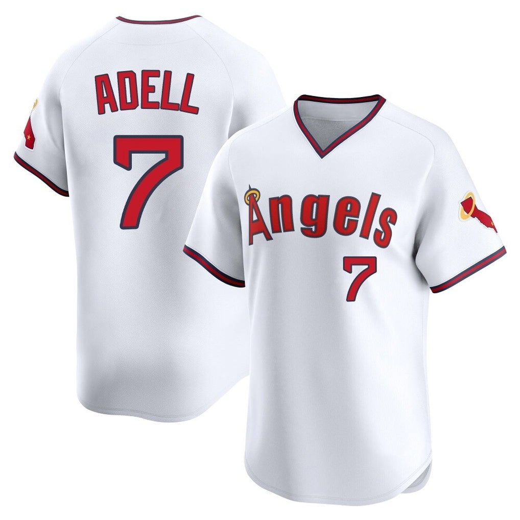 LA.Angels #7 Jo Adell Player White T-shirt Home Limited Hdoa Stitched Jerseys