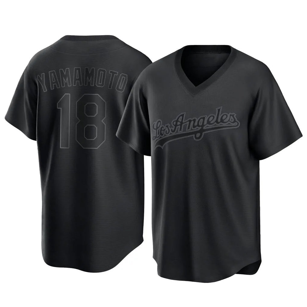 LA.Dodgers #18 Yoshinobu Yamamoto Player Black Pitch Fashion T-shirt Hdoa Stitched Jerseys
