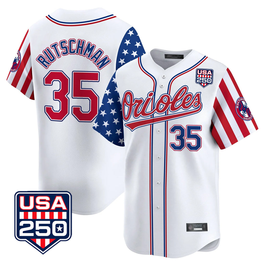 B.Orioles #35 Adley Rutschman Player White USA 250 Independence Day Vapor Premier Home Game Hdoa Stitched Jerseys