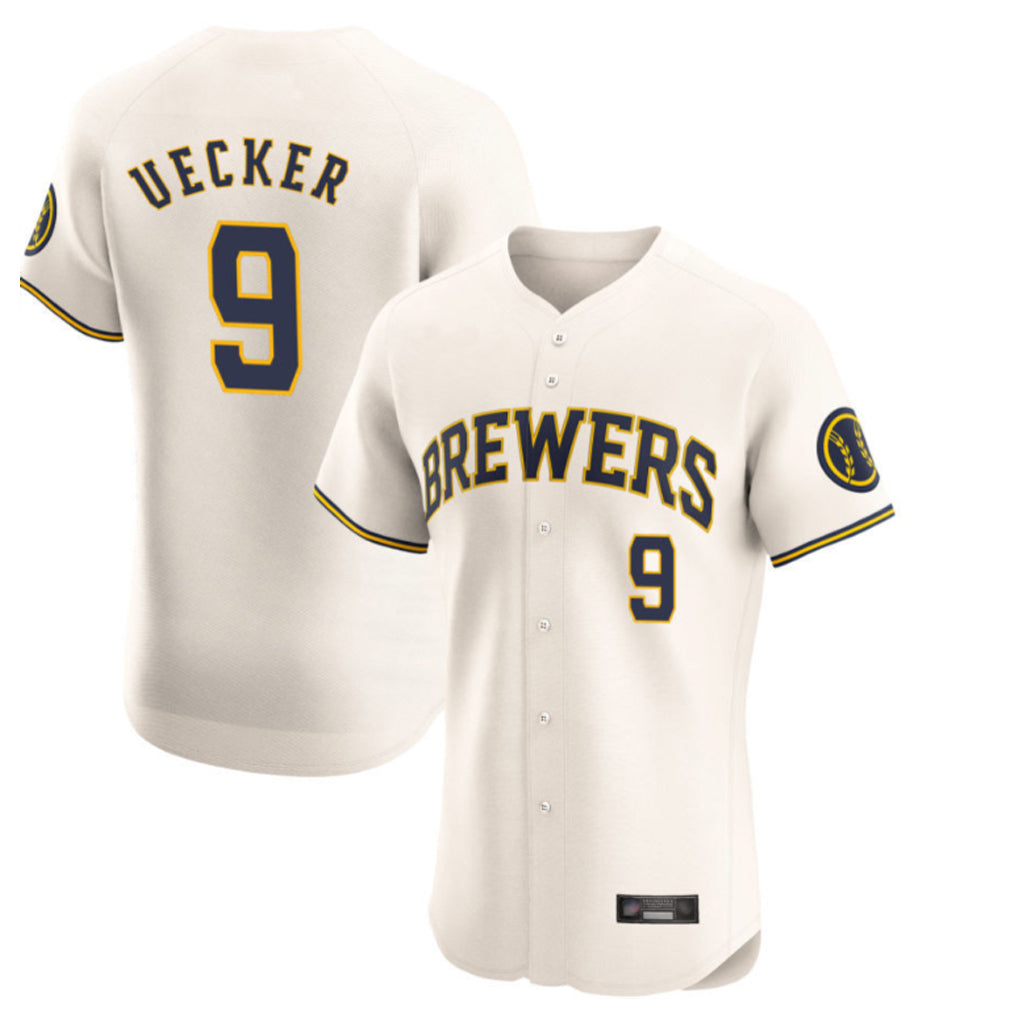 M.Brewers #9 Bob Uecker Player Cream Home Limited Elite Hdoa Stitched Jerseys
