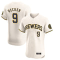 M.Brewers #9 Bob Uecker Player Cream Home Limited Elite Hdoa Stitched Jerseys