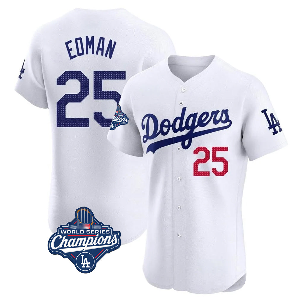 LA.Dodgers #25 Tommy Edman Player Gold White World Series Meet Limited Elite Home Hdoa Stitched Jerseys