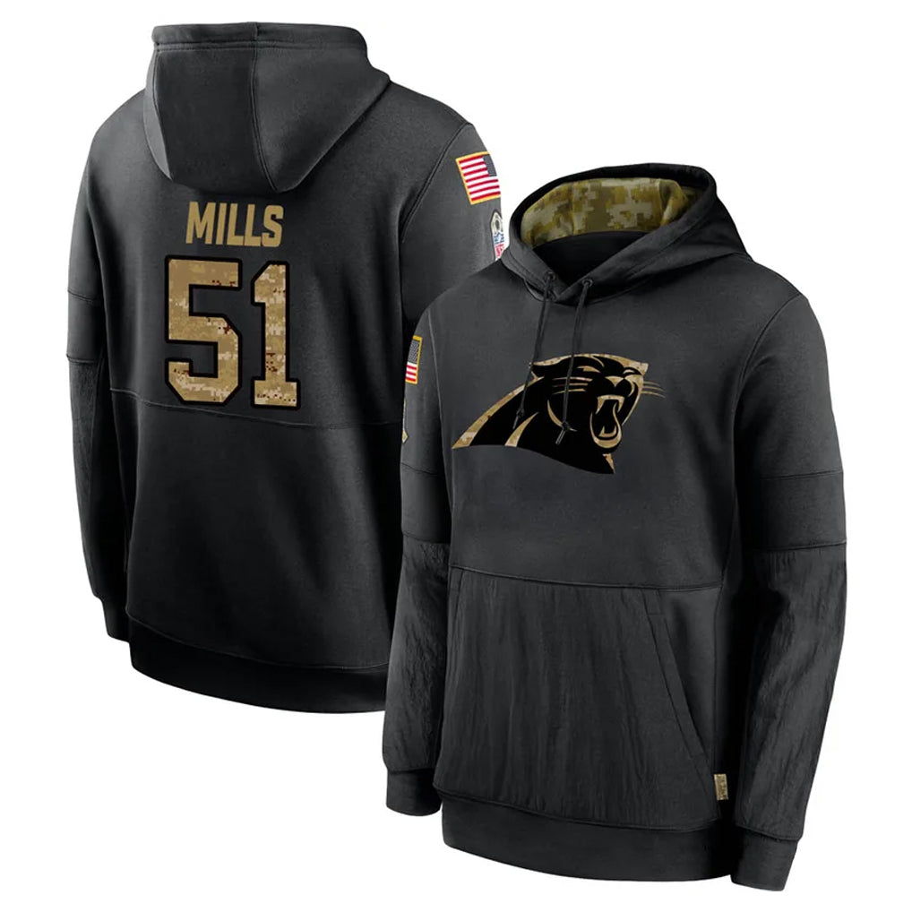 C.Panthers #51 Sam Mills Player Black Salute to Service Pullover Hoodies Limited Game Hdoa Stitched Jerseys