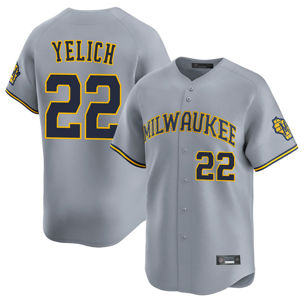 M.Brewers #22 Christian Yelich Player Gray Home Limited Hdoa Stitched Jerseys
