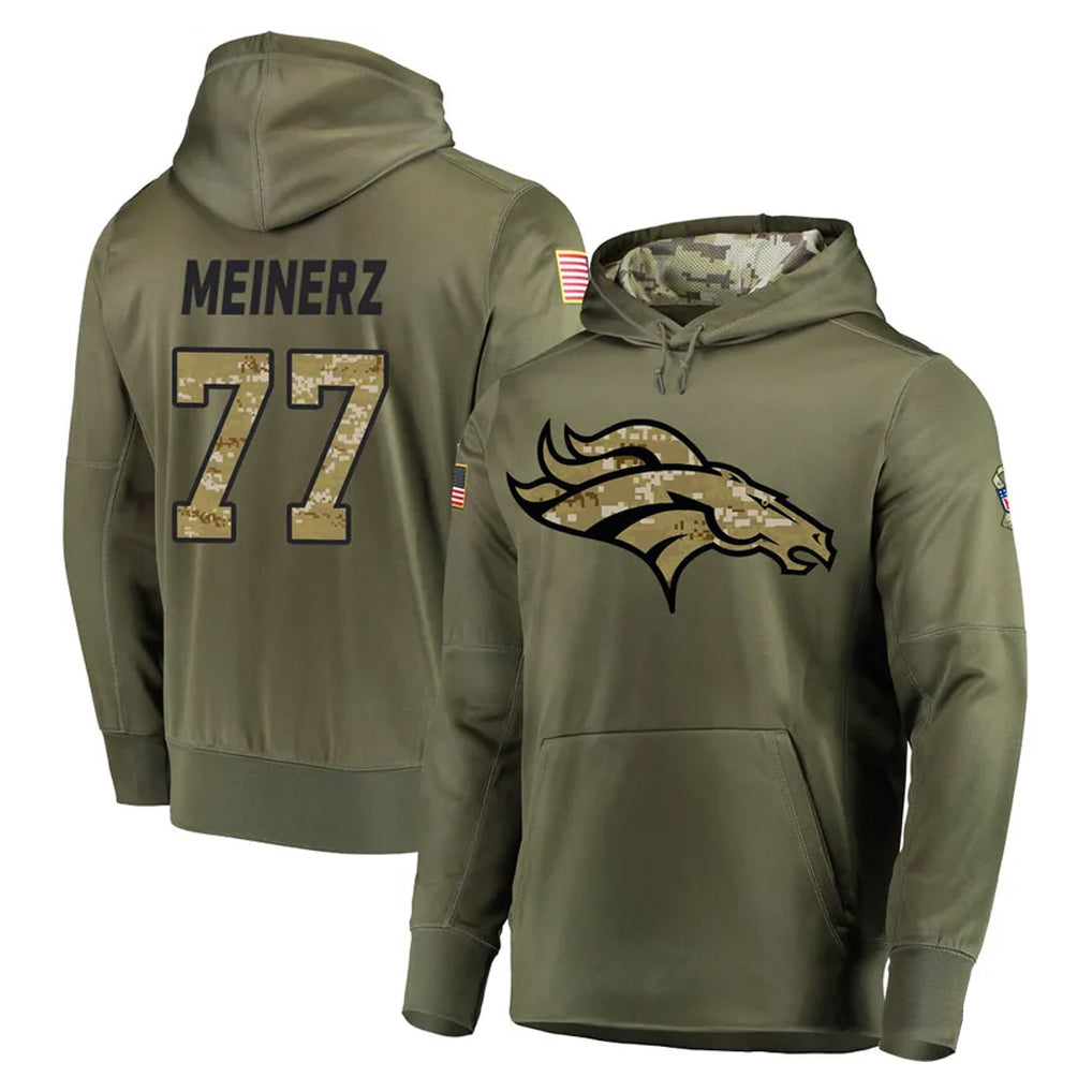 D.Broncos #77 Quinn Meinerz Player Olive Salute to Service Pullover Hoodies Home Game Hdoa Stitched Jerseys