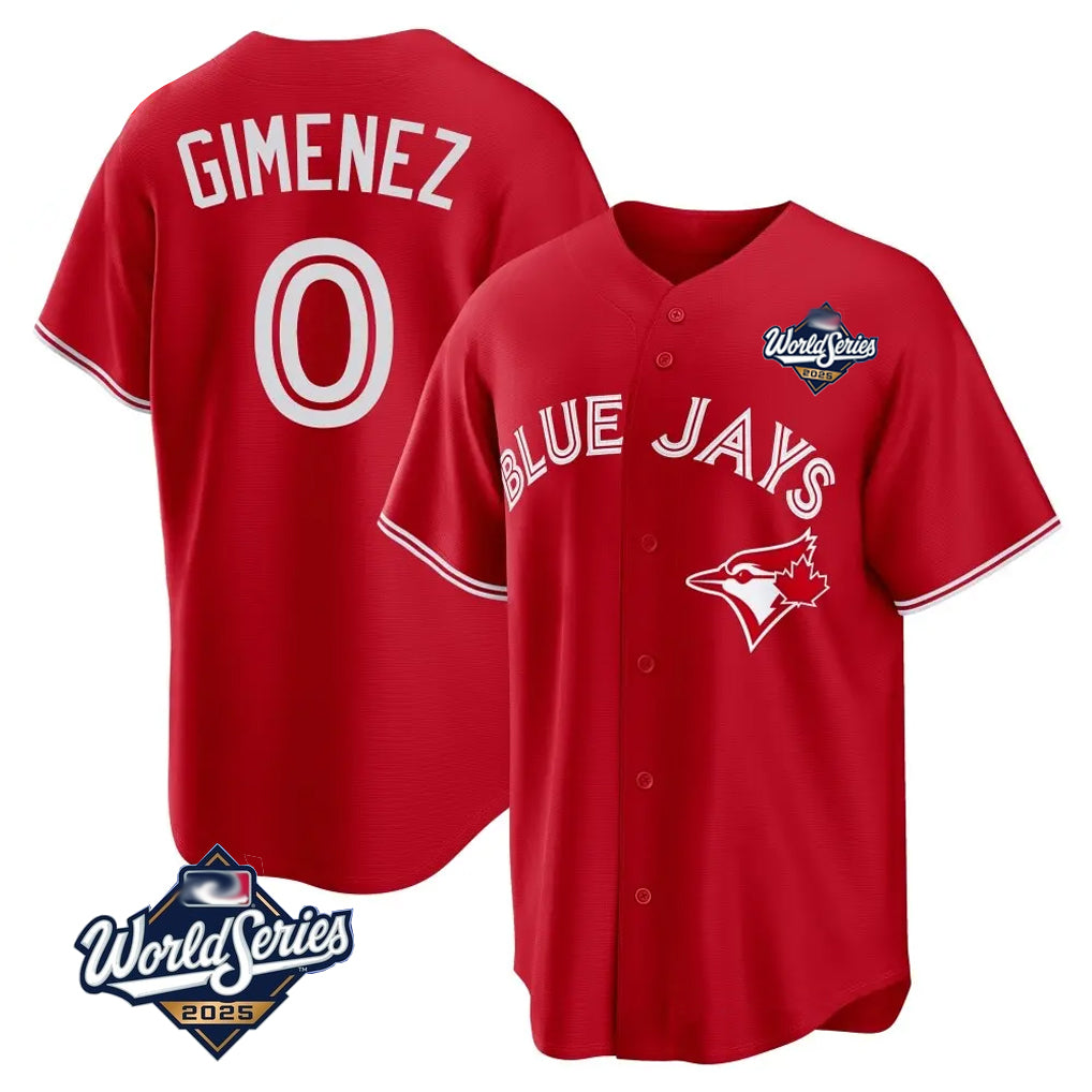 T.Blue Jays #0 Andres Gimenez Player Red 2025 World Series Limited Hdoa Stitched Jerseys