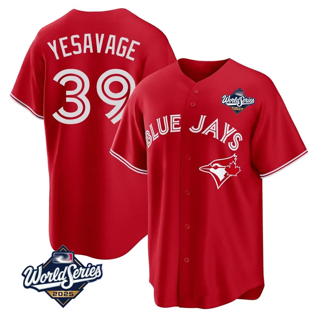 T.Blue Jays #39 Trey Yesavage Player Red 2025 World Series Game All Hdoa Stitched Jerseys