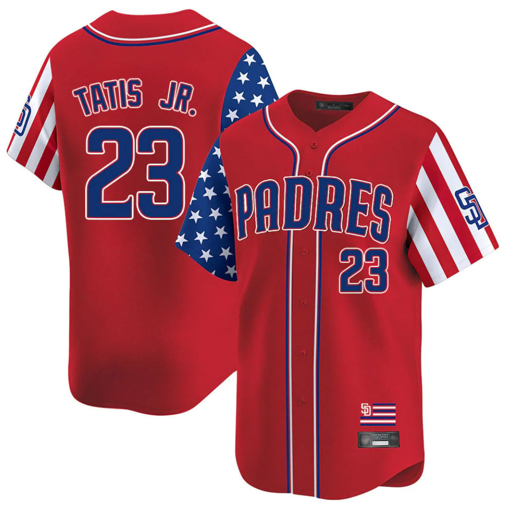 S.Diego Padres #23 Fernando Tatis Jr Player Red Independence Day Home Limited Hdoa Stitched Jerseys