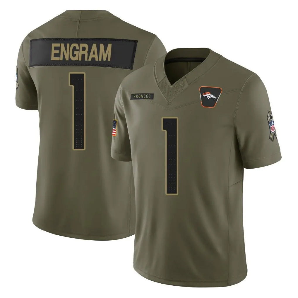 D.Broncos #1 Evan Engram Player Olive 2025 Salute To Service Limited Home Game Hdoa Stitched Jerseys