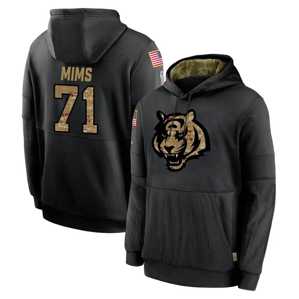 C.Bengals #71 Amarius Mims Player Black Salute to Service Pullover Hoodies Limited Hdoa Stitched Jerseys