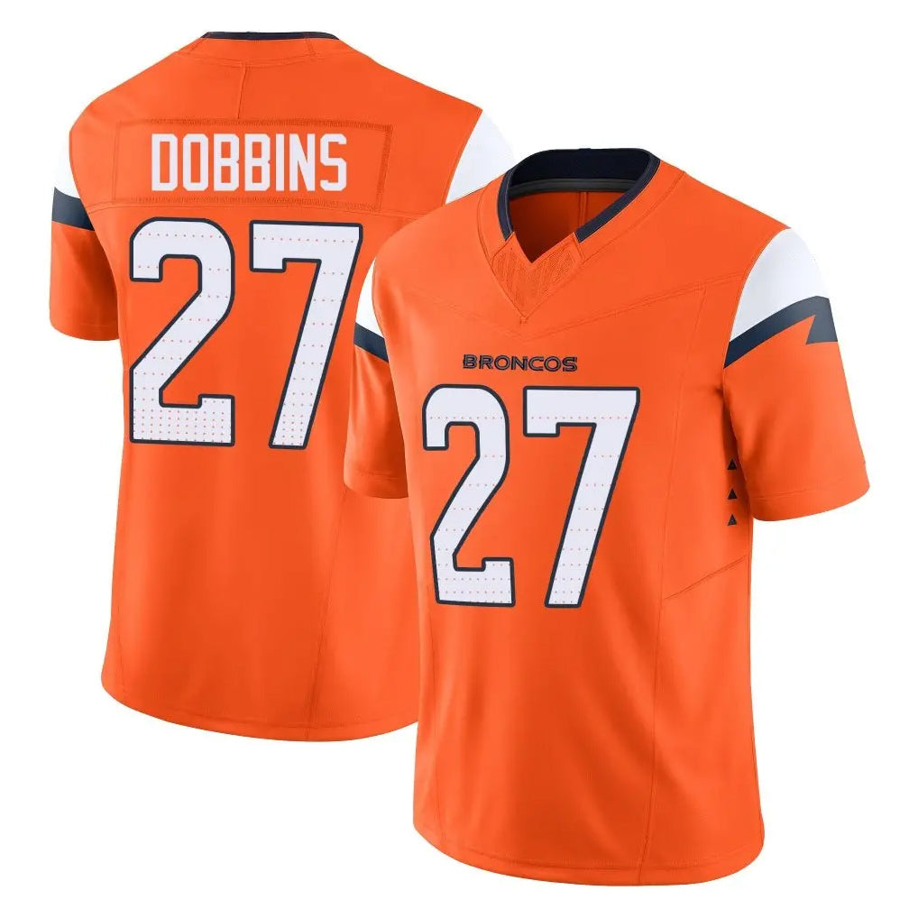 D.Broncos #27 J.K. Dobbins Player Orange Vapor F.U.S.E. Limited Home Game Hdoa Stitched Jerseys