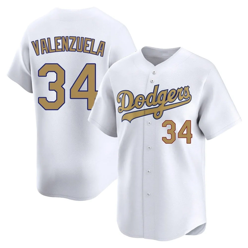 LA.Dodgers #34 Fernando Valenzuela Player Gold Collection Limited Home Hdoa Stitched Jerseys