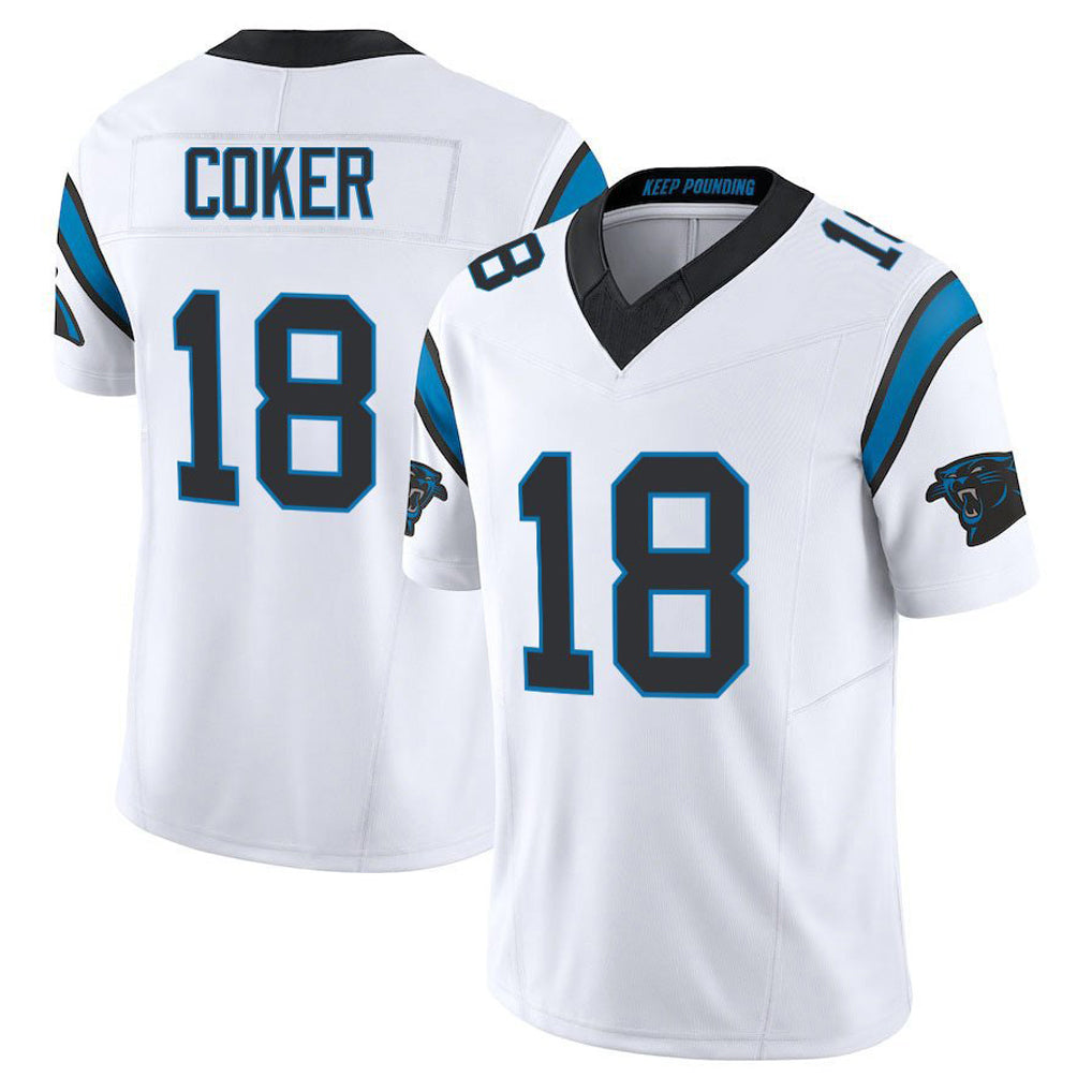 C.Panthers #18 Jalen Coker Player White Vapor F.U.S.E. Limited Home Game Hdoa Stitched Jerseys