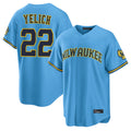M.Brewers #22 Christian Yelich Player Light Blue Road Stadium Game Hdoa Stitched Jerseys