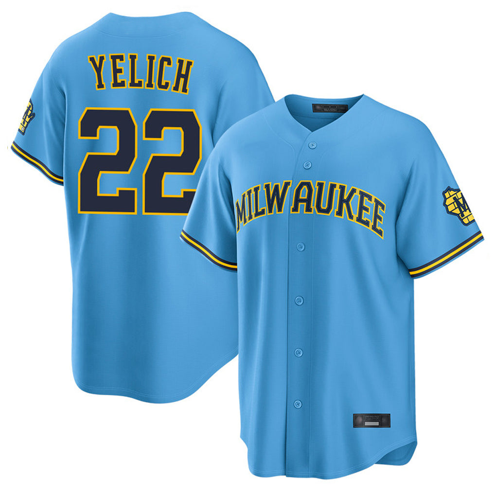 M.Brewers #22 Christian Yelich Player Light Blue Road Stadium Game Hdoa Stitched Jerseys