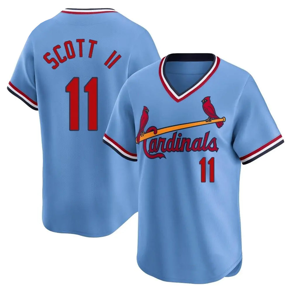 St. Louis Cardinals #11 Victor Scott II Player Light Blue Throwback Cooperstown Collection Limited Hdoa Stitched Jerseys