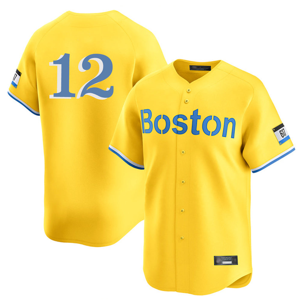 B.Red Sox #12 Connor Wong Player Yellow Limited Home Game Hdoa Stitched Jerseys