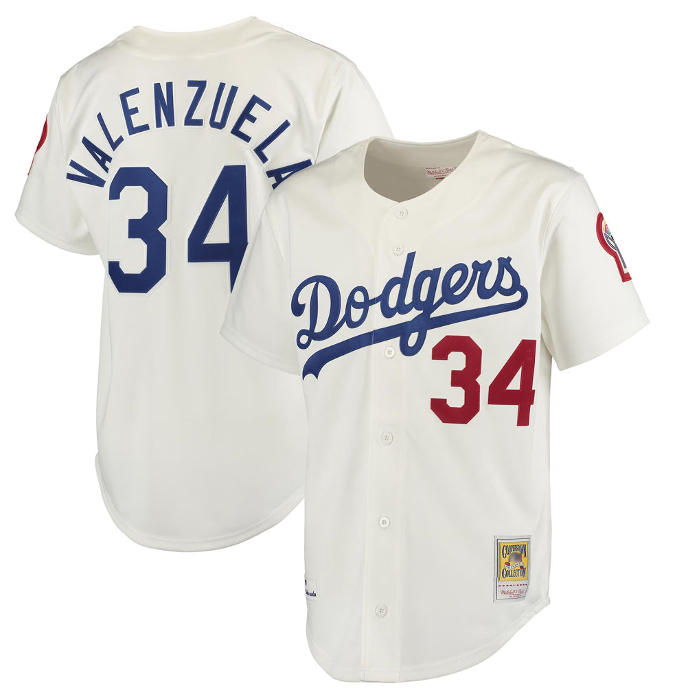 LA.Dodgers #34 Fernando Valenzuela Player Cream Throwback Vapor Limited Hdoa Stitched Jerseys