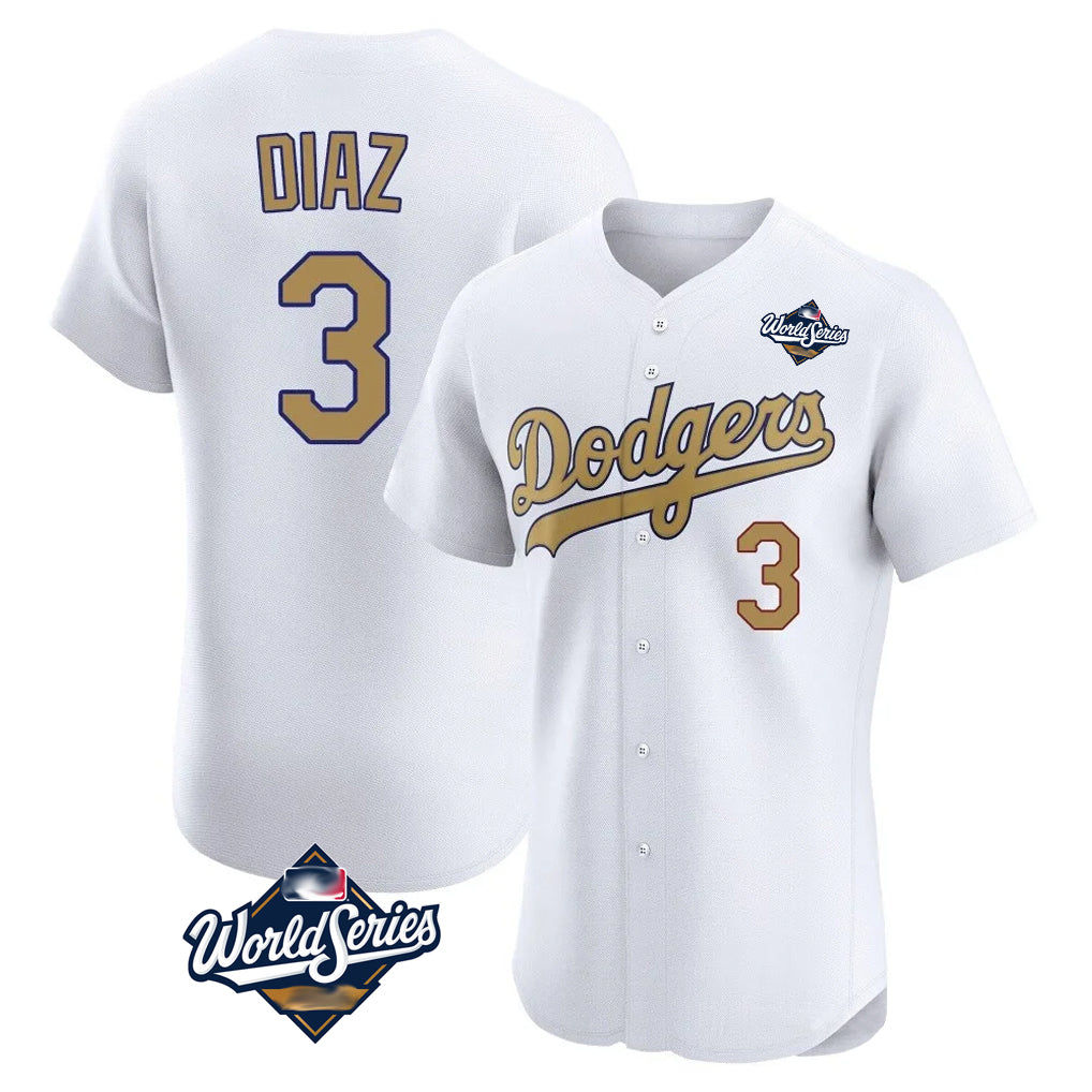 LA.Dodgers #3 Edwin D¨ªaz Player Gold World Series Limited Elite Home Hdoa Stitched Jerseys