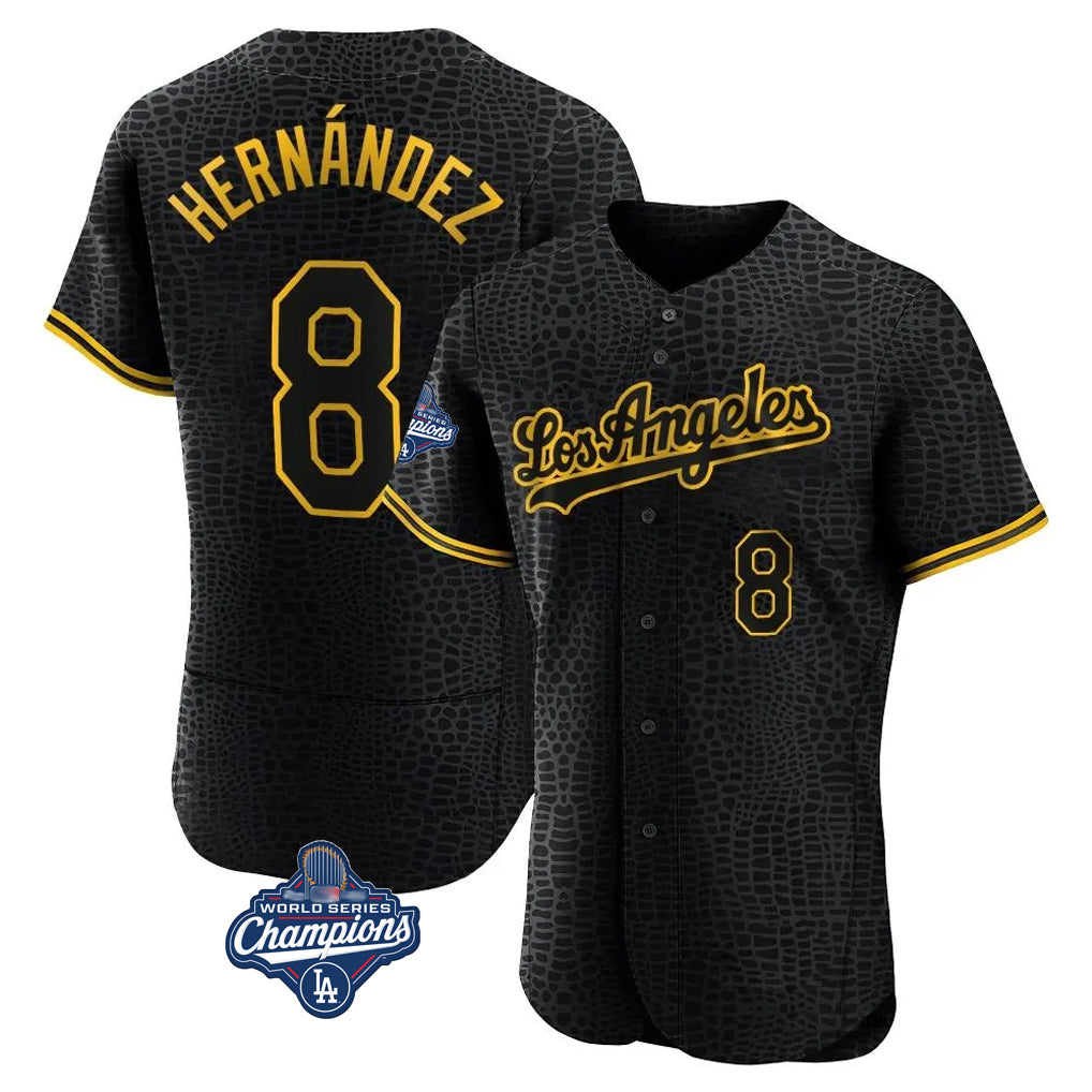 LA.Dodgers #8 Enrique Hern¨¢ndez Player Black World Series Meet Snake Skin City Limited Elite Home Hdoa Stitched Jerseys