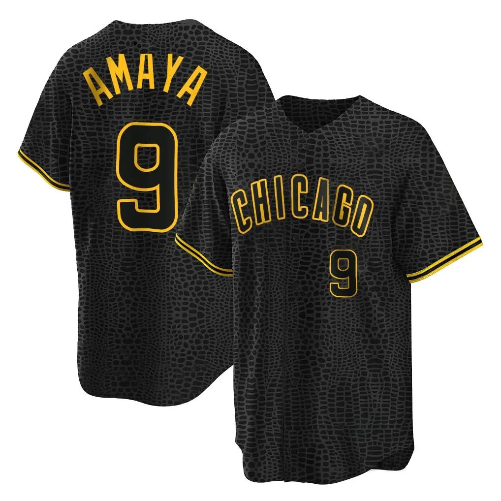 C.Cubs #9 Miguel Amaya Player Black Snake Skin City Game Hdoa Stitched Jerseys
