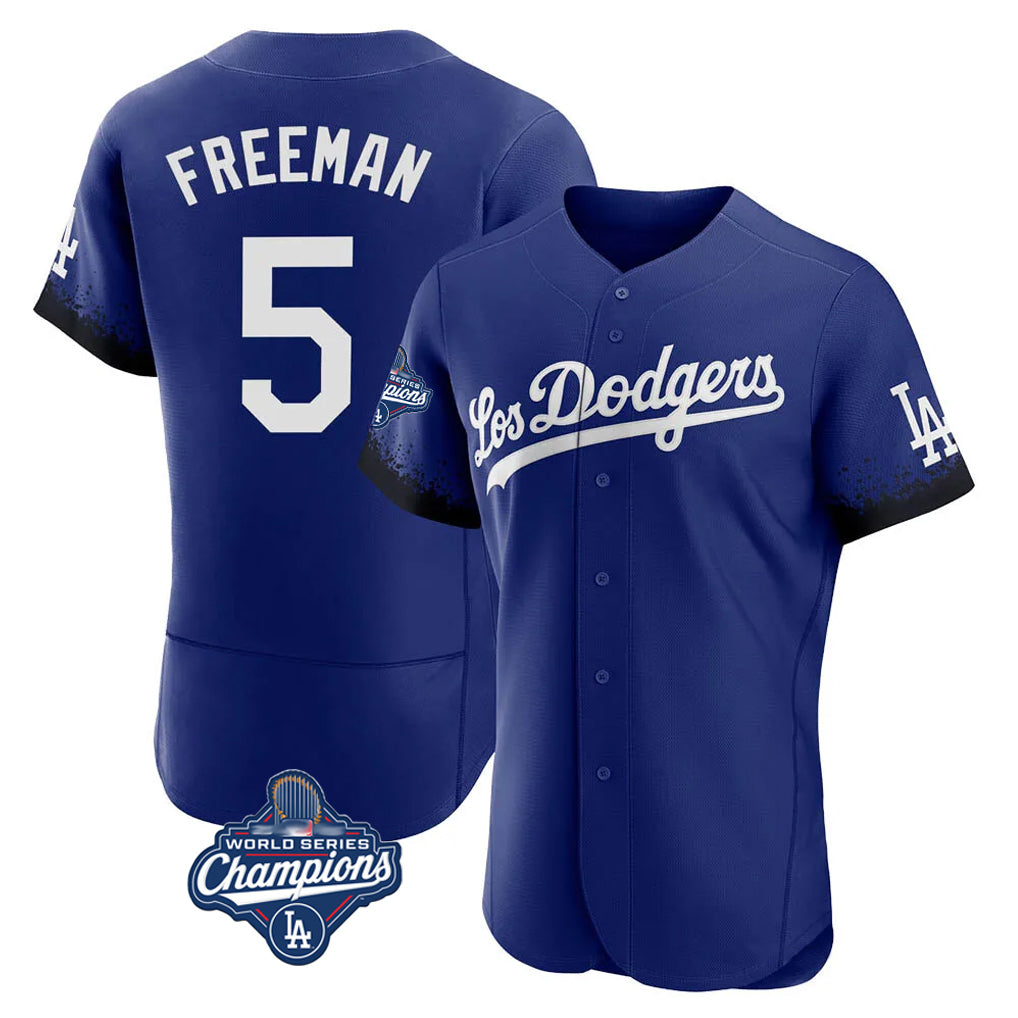 LA.Dodgers #5 Freddie Freeman Player Royal World Series Meet City Connect Elite Home Hdoa Stitched Jerseys