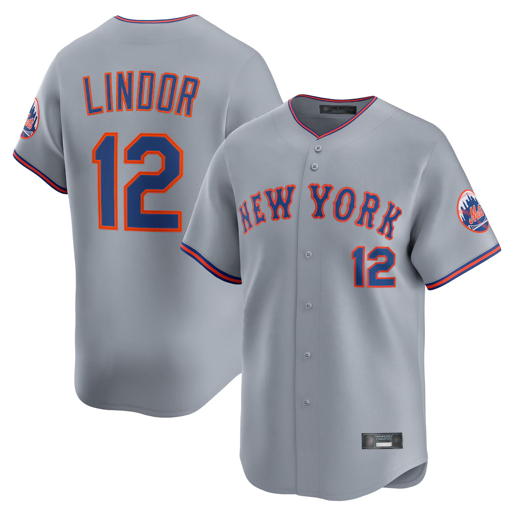 NY.Mets #12 Francisco Lindor Player Gray Road Limited Home Hdoa Stitched Jerseys